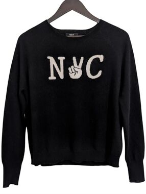 AQUA Cashmere NYC Peace Sign Pullover Sweater - 100% Cashmere - Large